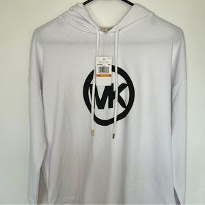 NWT Michael Kors White MK Hooded Circle Logo Pullover Shirt - Size Small